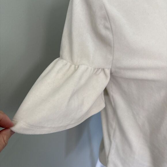 Loft Ivory Stretchy Velour  Top Shirt Short Sleeve flutter XS - Picture 2 of 5